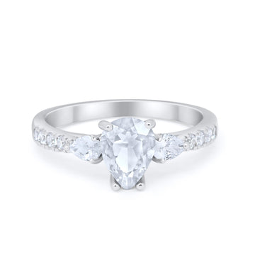 Teardrop Pear Engagement Bridal Ring Round Simulated Cubic Zirconia 925 Sterling Silver